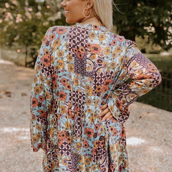 New Multicolor Boho Floral Pattern Babydoll Dress Size 3X - Picture 3 of 12